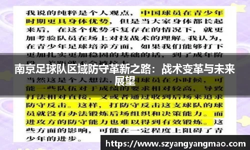 南京足球队区域防守革新之路：战术变革与未来展望